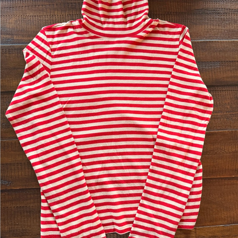 Faherty Red and Cream Striped Turtleneck
